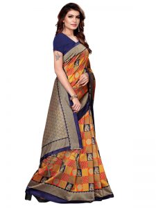 Mor Gulab Blue Printed Mysore Art Silk Kanjivaram Sarees With Blouse