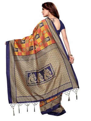 Mor Gulab Blue Printed Mysore Art Silk Kanjivaram Sarees With Blouse