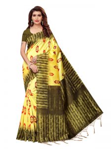 Nagma Flower Lemon Printed Mysore Art Silk Kanjivaram Sarees With Blouse