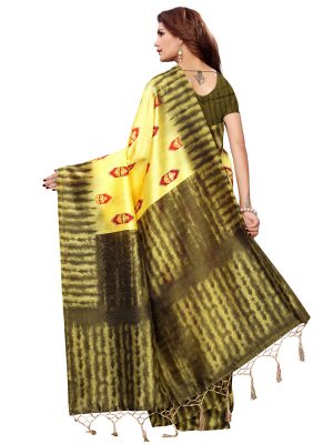 Nagma Flower Lemon Printed Mysore Art Silk Kanjivaram Sarees With Blouse