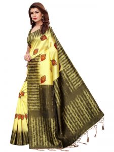 Nagma Pankh Lemon Printed Mysore Art Silk Kanjivaram Sarees With Blouse