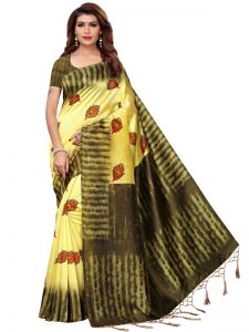 Nagma Pankh Lemon Printed Mysore Art Silk Kanjivaram Sarees With Blouse