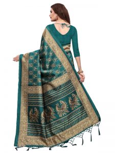 Pattu Green Printed Mysore Art Silk Kanjivaram Sarees With Blouse