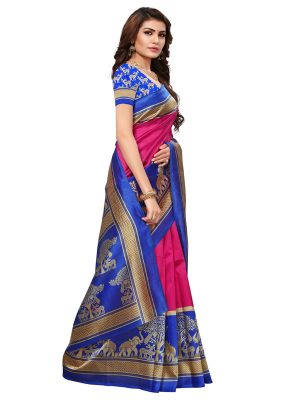 Vinayaka Pink Printed Mysore Art Silk Kanjivaram Sarees With Blouse