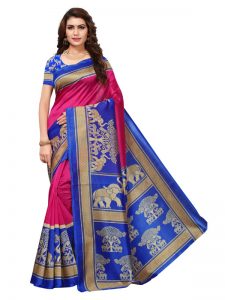 Vinayaka Pink Printed Mysore Art Silk Kanjivaram Sarees With Blouse