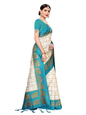 Wedding Rama Printed Mysore Art Silk Kanjivaram Sarees With Blouse