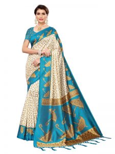 Wedding Umbrella Rama Printed Mysore Art Silk Kanjivaram Sarees With Blouse