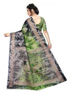 Prism Keri Green Printed Jute Silk Saree With Blouse