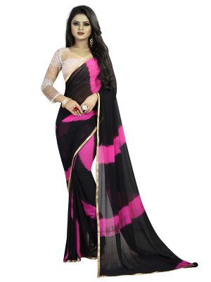 Lehariya Black Pink Shiffon Saree With Blouse