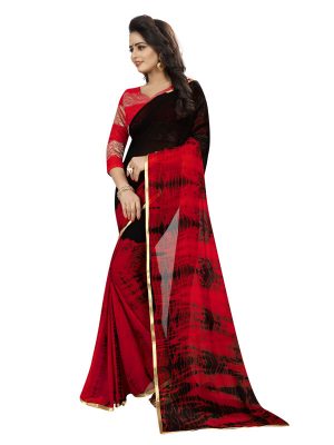 Sprinkle Red Shiffon Saree With Blouse