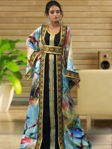 Morrocon Style Multi And Black Color Embroidary Kaftan