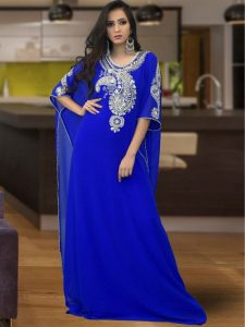 Embroidered Blue Color Free Size Kaftan