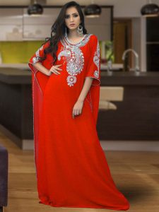 Embroidered Hand Made Red Color Free Size Kaftan