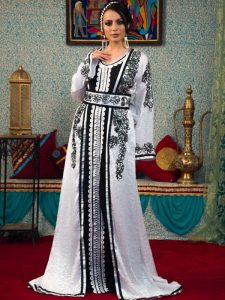 Black Beading White Color Morrocon Kaftan