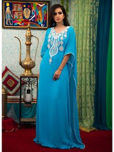 Firozi Color Hand Beaded Kaftan Free Size