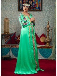 Mint Green Color Morrocon Style Thread Work Kaftan