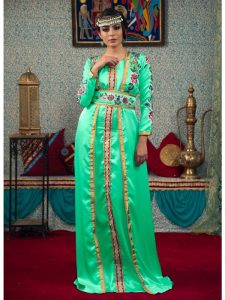 Mint Green Color Morrocon Style Thread Work Kaftan