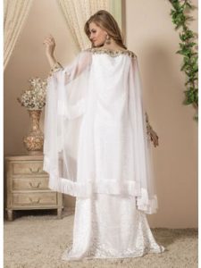 Women White Color Maxi Dress Kaftan