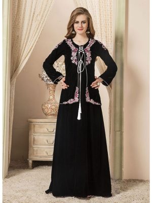 Women Black Color Jacket Style Abaya