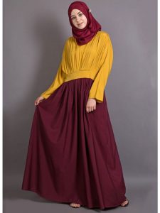Womens Abaya Yellow & Maroon Color Modest