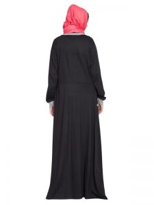 Womens Abaya Black & Grey Color Casual Wear