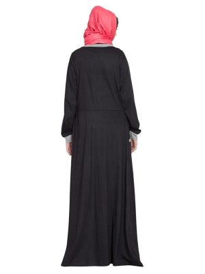 Womens Abaya Black & Grey Color Casual Wear