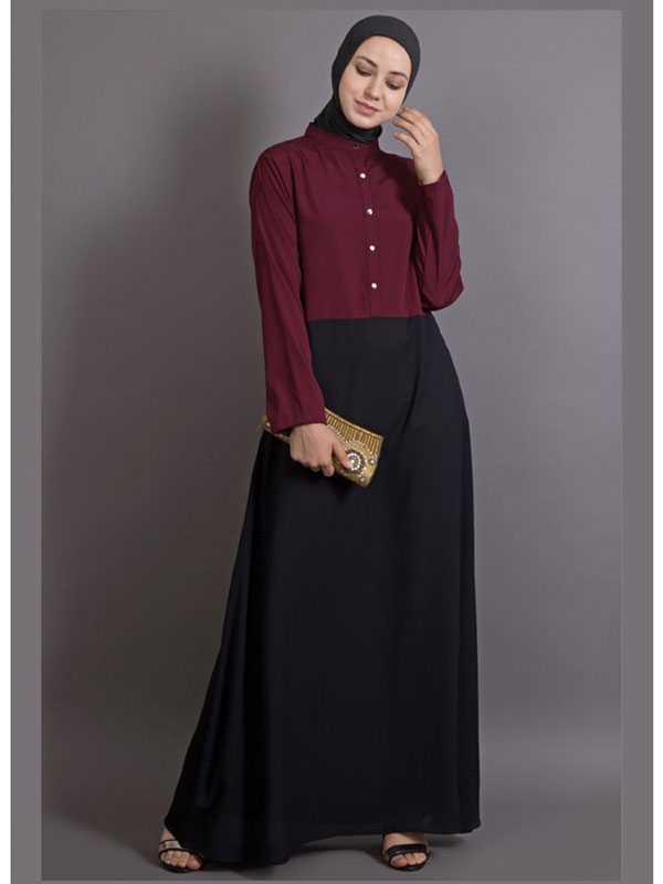Womens Abaya Maroon & Black Color Casual Wear - Zakarto