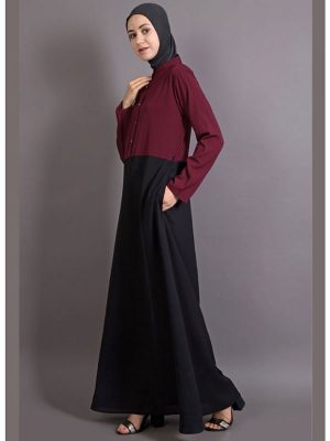 Womens Abaya Maroon & Black Color Casual Wear
