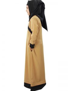 Beige And Black Color Kid'S-Crepe Kid'S Abaya