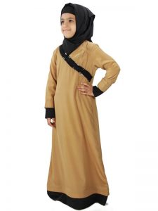 Beige And Black Color Kid'S-Crepe Kid'S Abaya