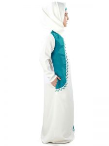 Off White And Green Color Kid'S-Crepe Kid'S Abaya