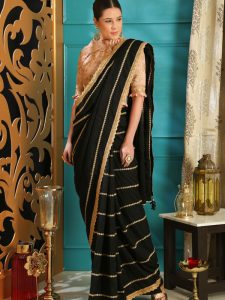 Rang Roop Black Silk Sequence Embroidered Party Wear Designer Saree