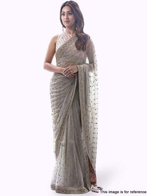 Innovative Grey Colour Nylon Net Bollywood Designer Sarees