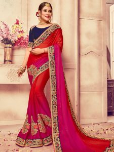 Desirable Red-Pink Colored Party Wear Embroidered Silk Saree