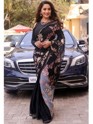 New Madhuri Kalank Black Printed Celebrity Wear Saree