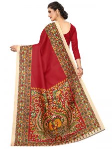 Kalamkari 14 Red Khadi Silk Printed Kalamkaari Sarees With Blouse