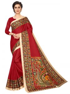 Kalamkari 14 Red Khadi Silk Printed Kalamkaari Sarees With Blouse