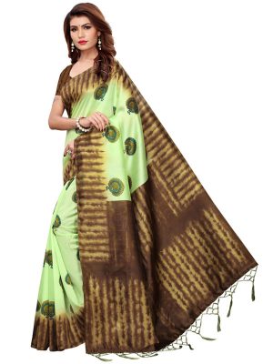 Nagma Mor Pista Printed Mysore Art Silk Kanjivaram Sarees With Blouse