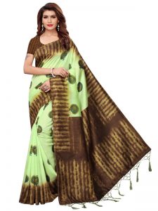 Nagma Mor Pista Printed Mysore Art Silk Kanjivaram Sarees With Blouse