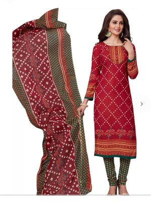 Bandhani Suit Printed Dress Material French Crepe Shiffon With Dupatta