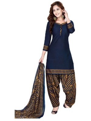 Navy Queen Printed Dress Material French Crepe Shiffon With Dupatta