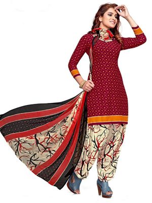 French Crepe Printed Dress Material With Shiffon Dupatta Suit-1169