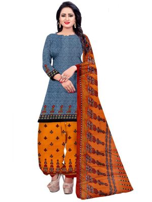 French Crepe Printed Dress Material With Shiffon Dupatta Suit-1173