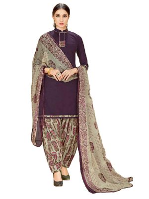 French Crepe Printed Dress Material With Shiffon Dupatta Suit-1177