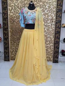 Buy online Yellow Colored Georgette Lehenga