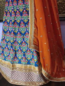 Buy New Blue Colored Beautiful Heavy Embroidered Tafeta Bridal Lehenga Choli