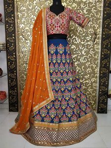 Buy New Blue Colored Beautiful Heavy Embroidered Tafeta Bridal Lehenga Choli