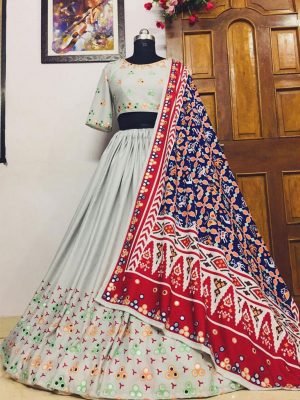 Buy Grey Silk Digital Print Bollywood Lehenga Choli - Zakarto