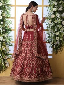 Maroon Designer Art Silk Thread And Jari With Sequence Embroidered Work Guldasta Lehenga Choli