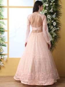 Peach Bridal Thread With Sequence Embroidered Work Wedding & Party Wear Lehenga Choli